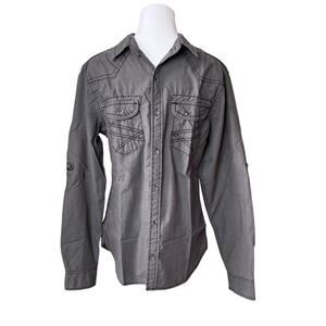 Carbon Slim Fit Western Snap Pockets Charcoal Gray Tab Sleeve Shirt MEDIUM Gray